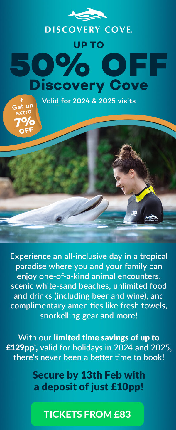 Up to 50%* OFF Discovery Cove Valid for 2024 & 2025 visits