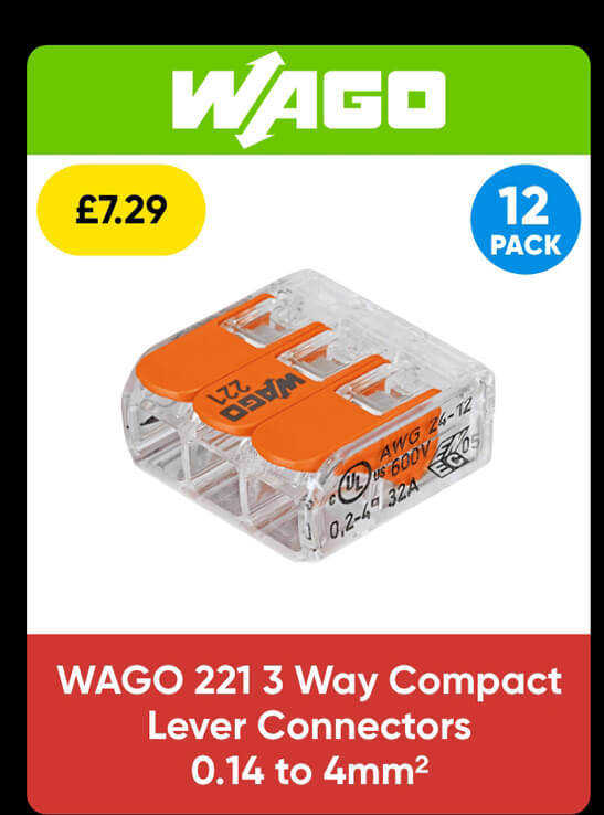 WAGO 221 3 Way Compact Lever Connectors 0.14 to 4mm²