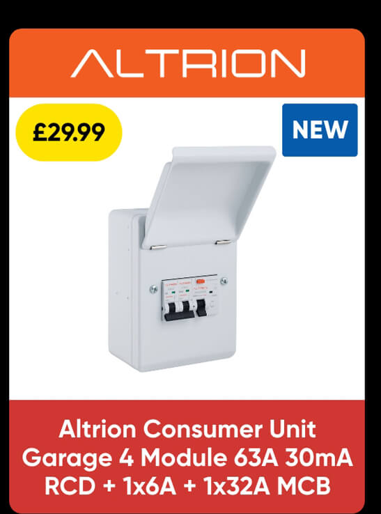Altrion Consumer Unit Garage 4 Module 63A 30mA RCD + 1x6A + 1x32A MCB