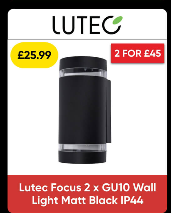 Lutec Focus 2 x GU10 Wall Light Matt Black IP44
