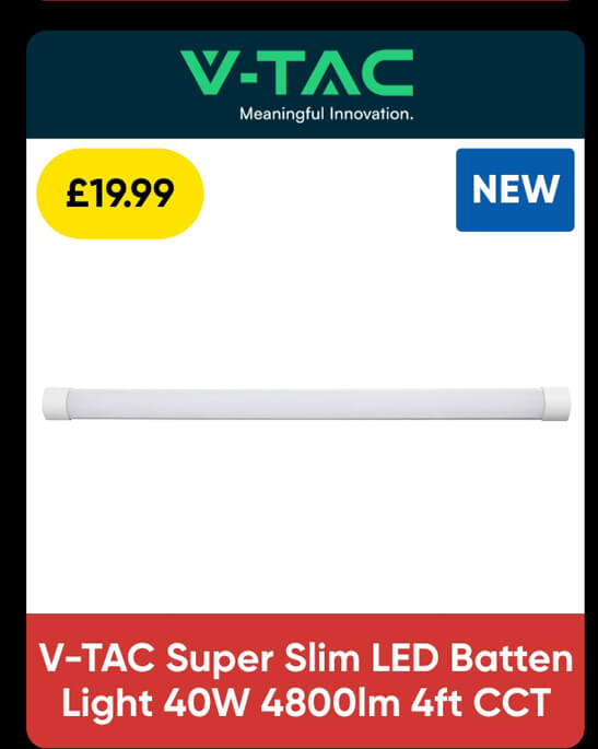 V-TAC Super Slim LED Batten Light 40W 4800lm 4ft CCT