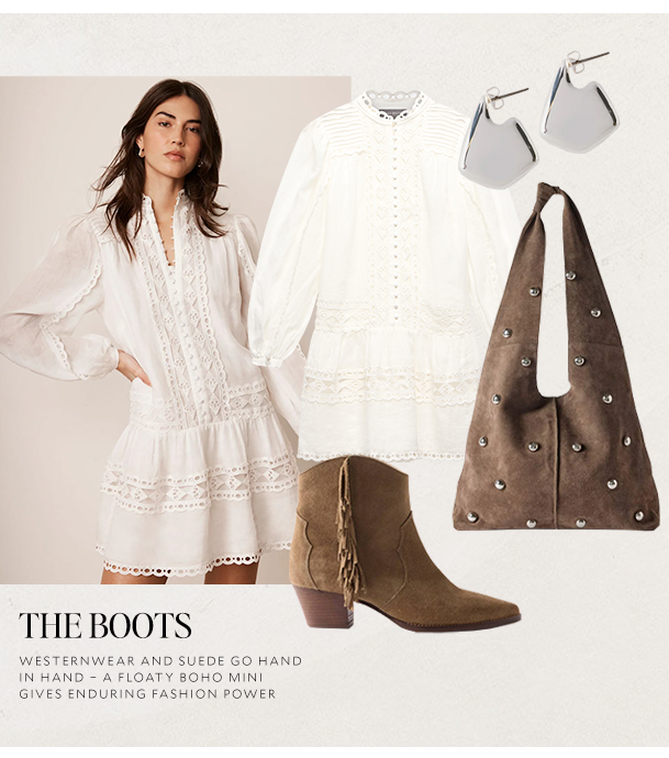 Westernwear and suede go hand in hand – a floaty boho mini gives enduring fashion power  