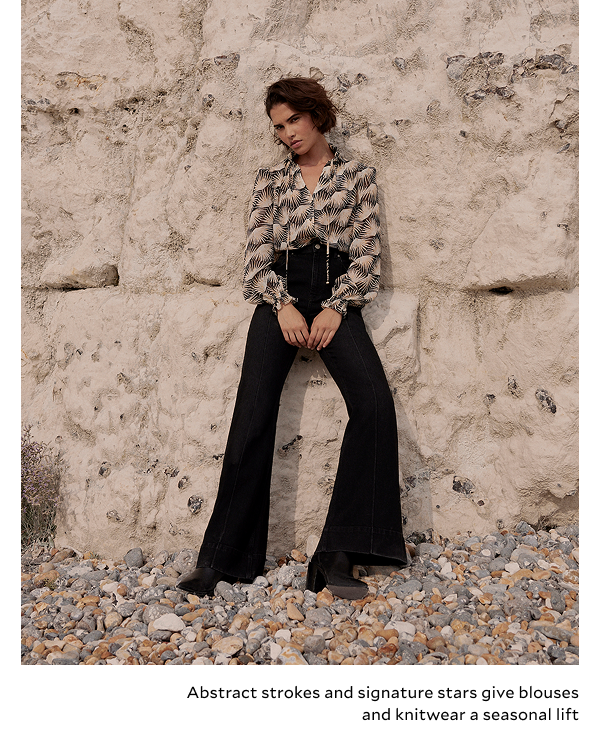 Abstract strokes and signature stars give blouses and knitwear a seasonal lift.