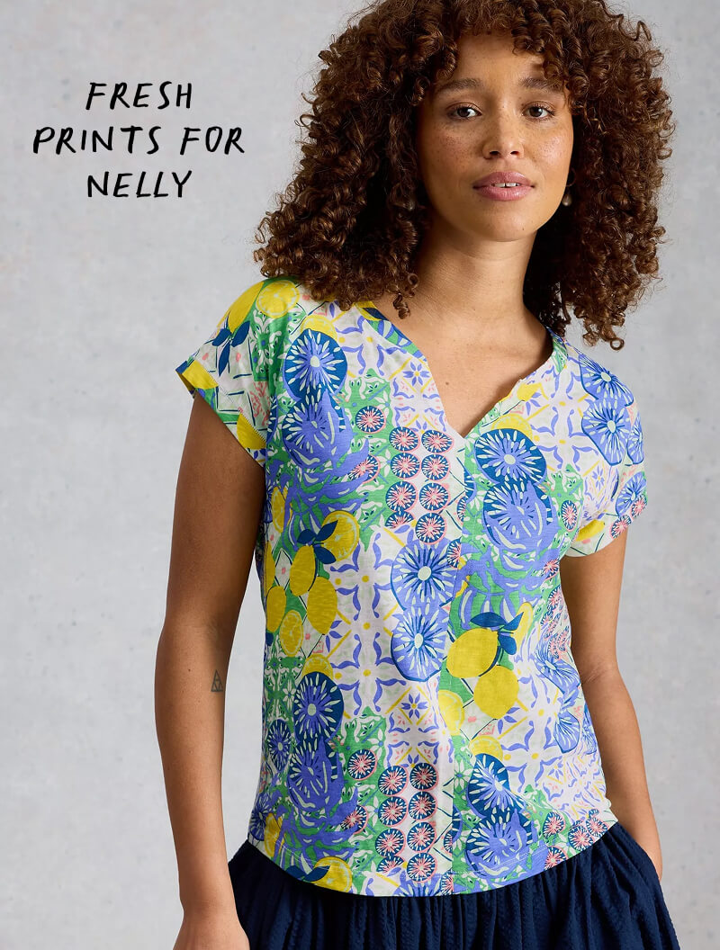 Shop Nelly Print Notch V Neck Tee