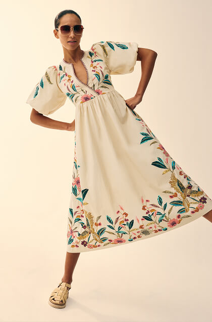 Shop Maeve Embroidered Midi Dress