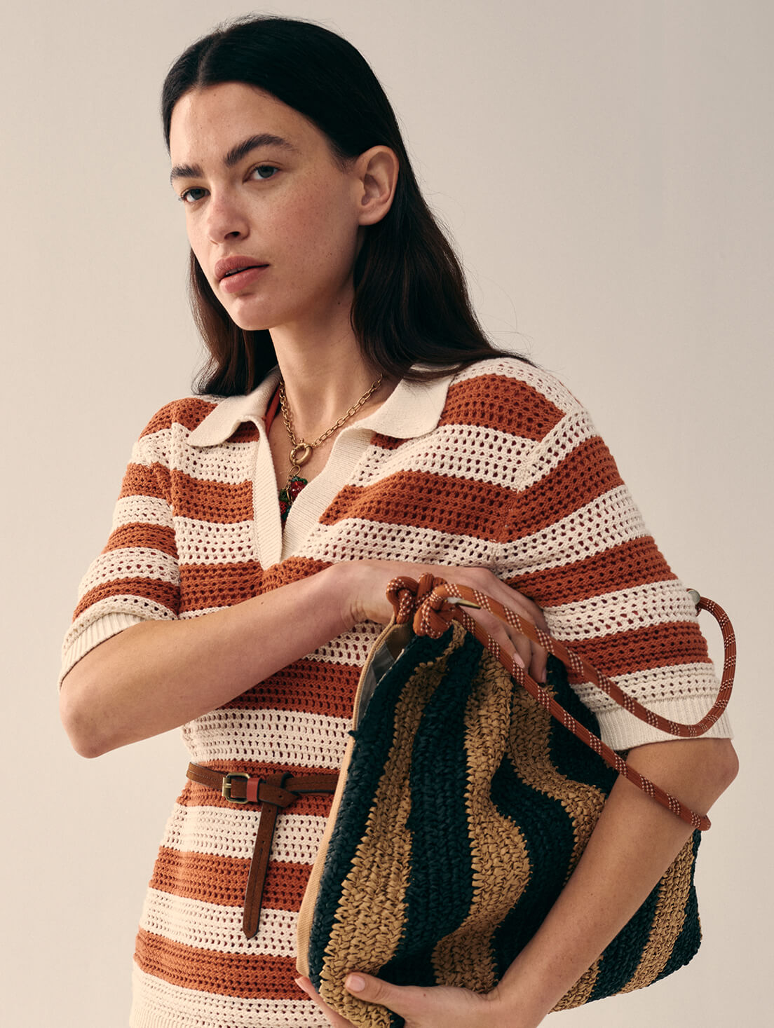 Shop Copper Knitted Stripe Polo