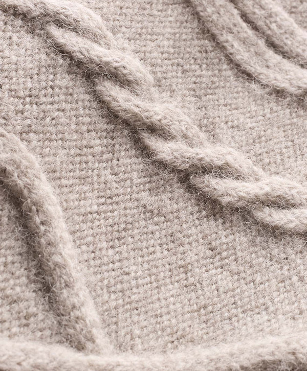 British Wool Cable Funnel Neck Jumper