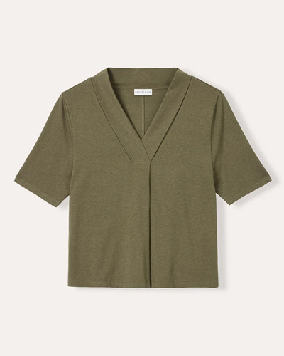 Organic Cotton Blend Shawl Neck Swing T Shirt