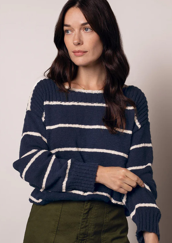 Linen Blend Stripe Boat Neck Jumper
