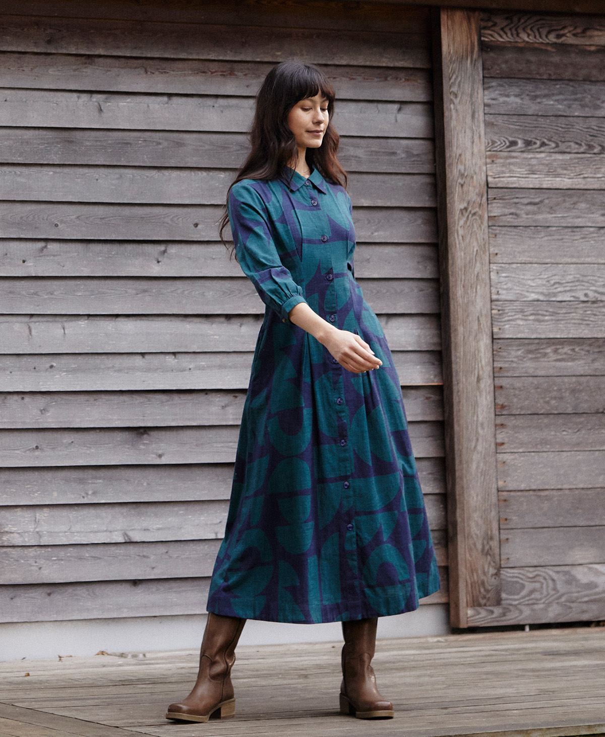 Organic Cotton Blend Pleat Detail Shirt Dress