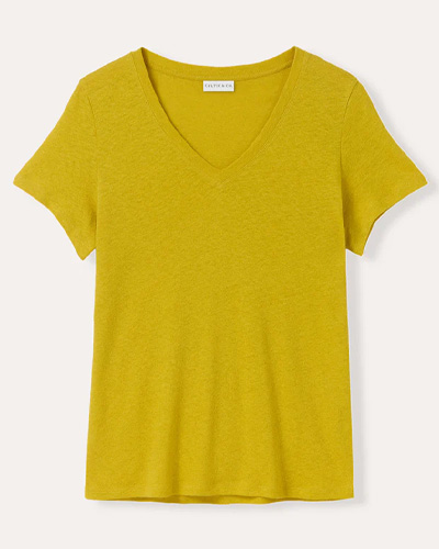 Linen Blend V Neck T Shirt