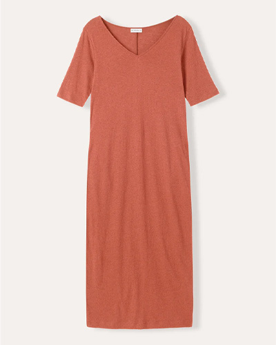 Linen Blend V Neck Midi Dress