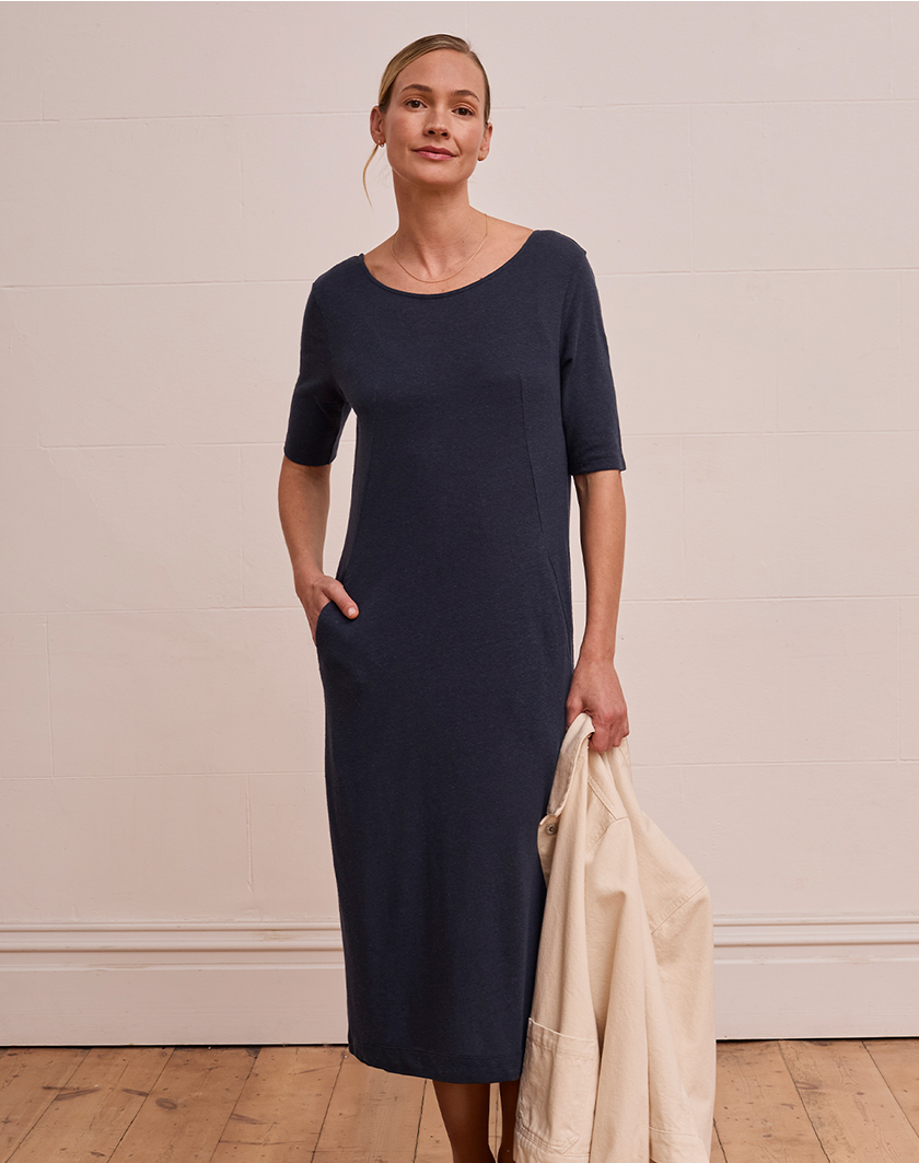 Linen Blend Button Back Dress
