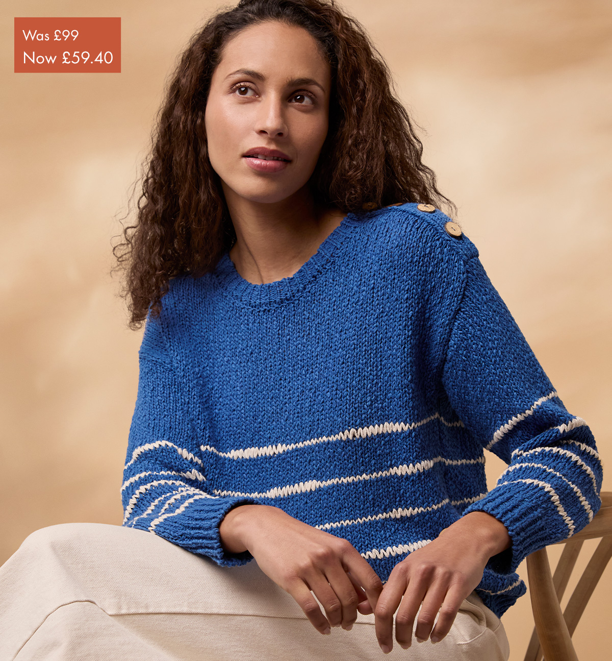 Linen Blend Drop Stitch Breton Jumper