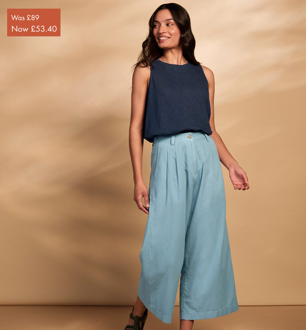 Linen Blend Pleat Front Crop Trouser
