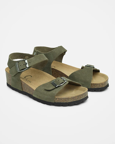 Low Wedge Double Buckle Sandals