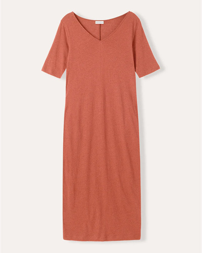 Linen Blend V Neck Midi Dress