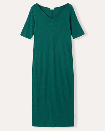 Linen Blend V Neck Midi Dress