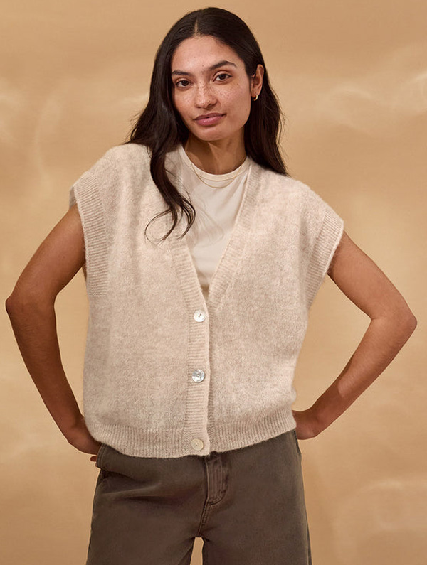 Alpaca Blend Button Through Grown On Sleeve Top