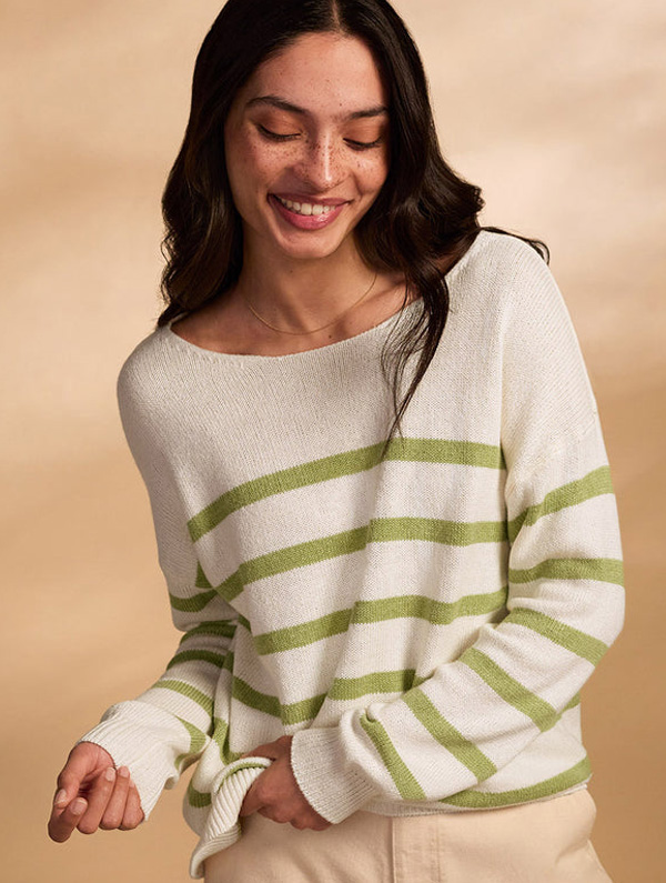 Organic Cotton Blend Gauzy Boat Neck Jumper