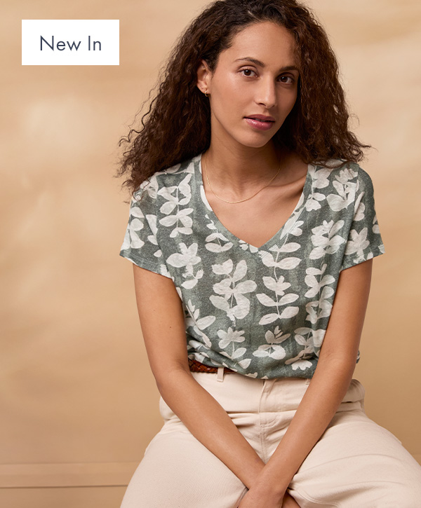Linen Blend V Neck T Shirt
