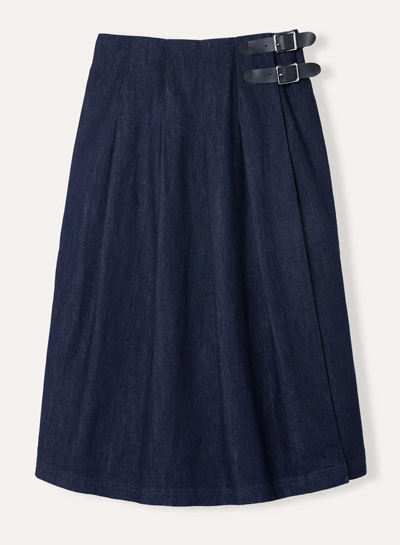 Dark Wash Midi Denim Kilt