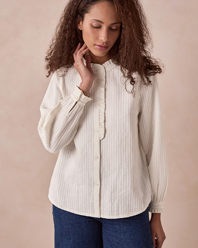 Textured Cotton Shirt With Frill Collar (chalk)