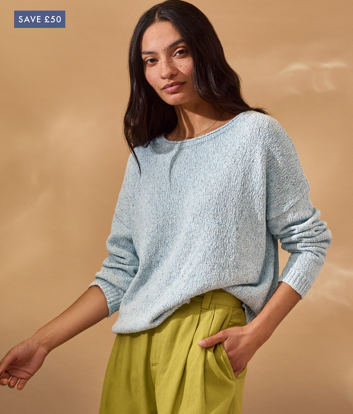 Flecked Cotton Silk Blend Boat Neck Jumper