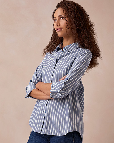 Relaxed Fit Cotton Shirt (blue stripe)