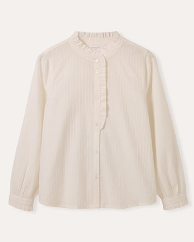 Textured Cotton Shirt With Frill Collar (chalk)