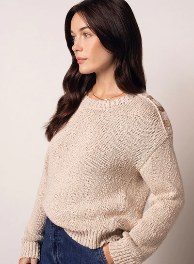 Linen Blend Slub Knit Button Detail Jumper