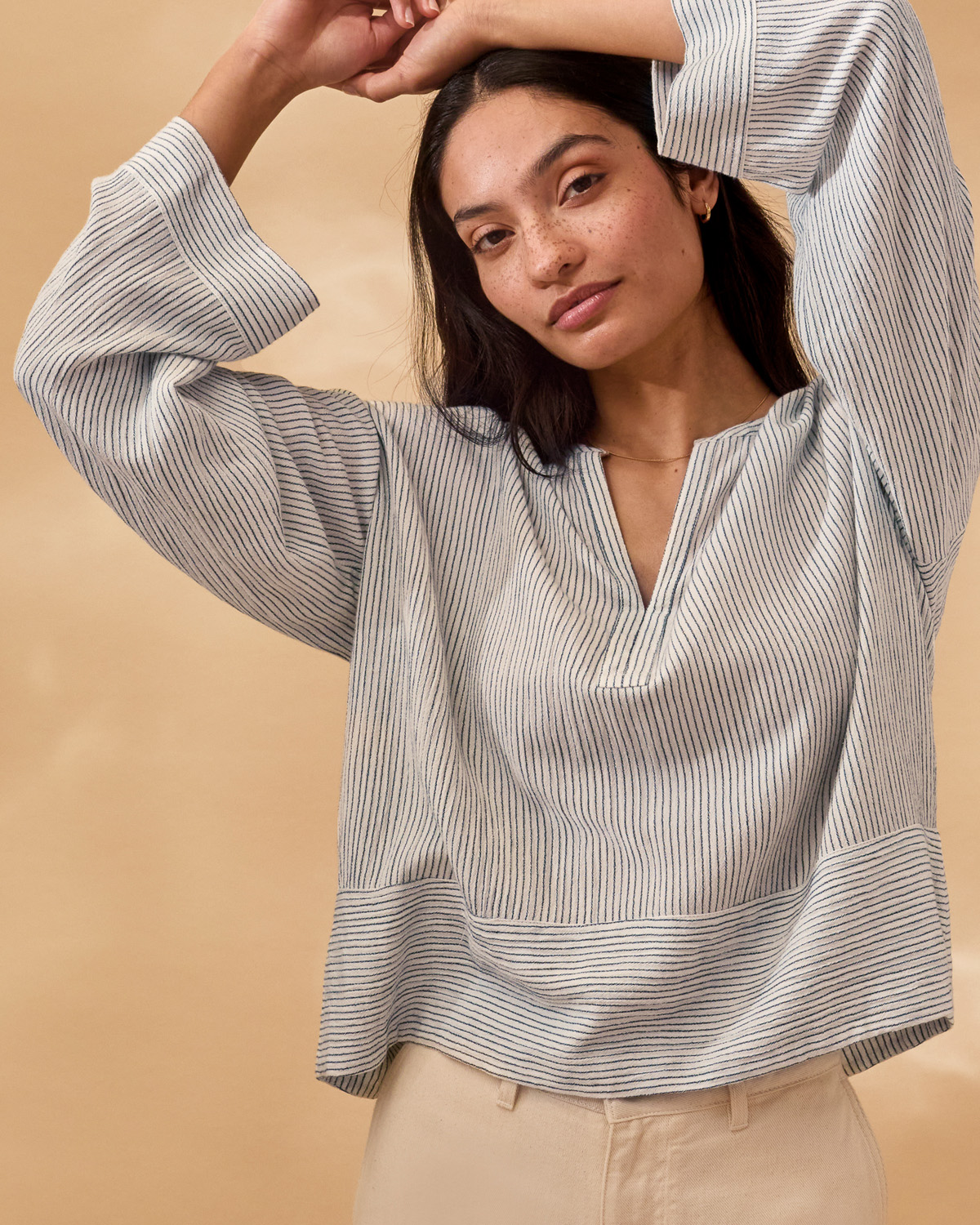 Notch Neck Swing Top (oatmeal stripe)