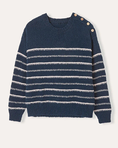 Linen Blend Breton Jumper (navy / ecru stripe)