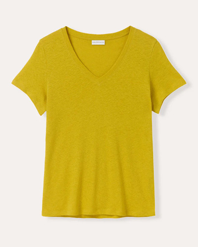 Linen Blend V Neck T Shirt (golden olive)