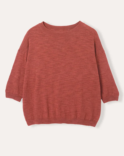 Linen Blend Crew Neck Top (clay)