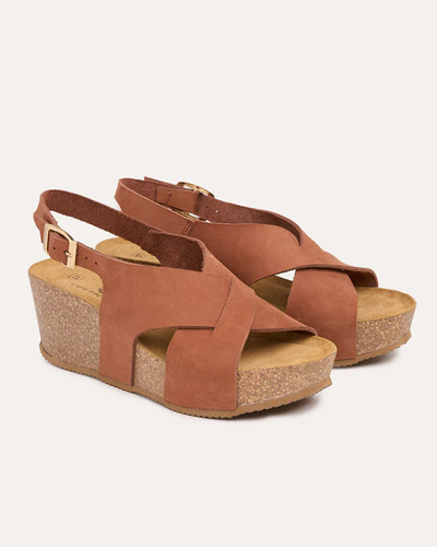 Leather Crossover Wedge Sandals (tan)