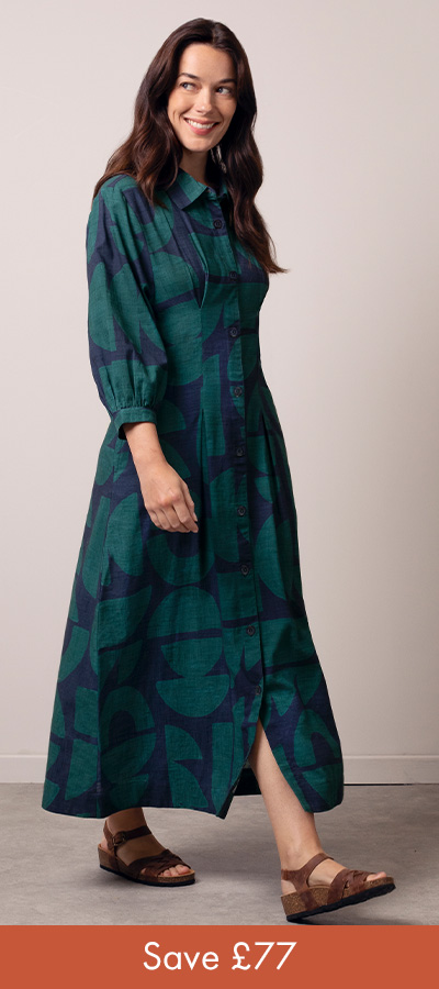 Organic Cotton Blend Pleat Detail Shirt Dress