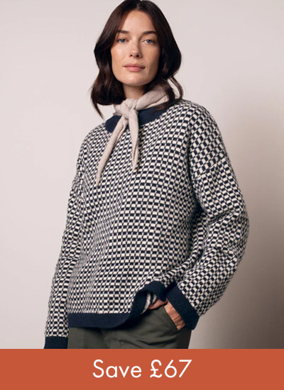 Alpaca Blend Micro Check Funnel Neck Jumper