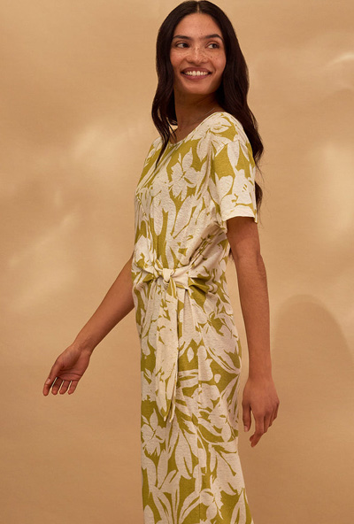 Linen Blend Knot Detail Dress