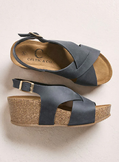 Leather Crossover Wedge Sandals