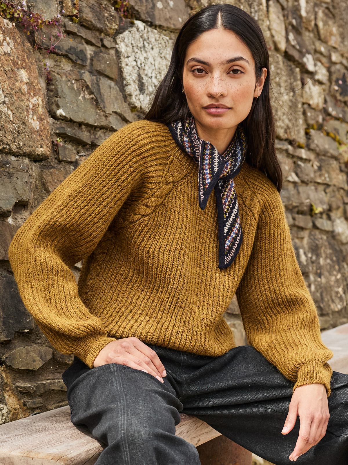 British Wool Rib Cable Jumper (dark ochre)