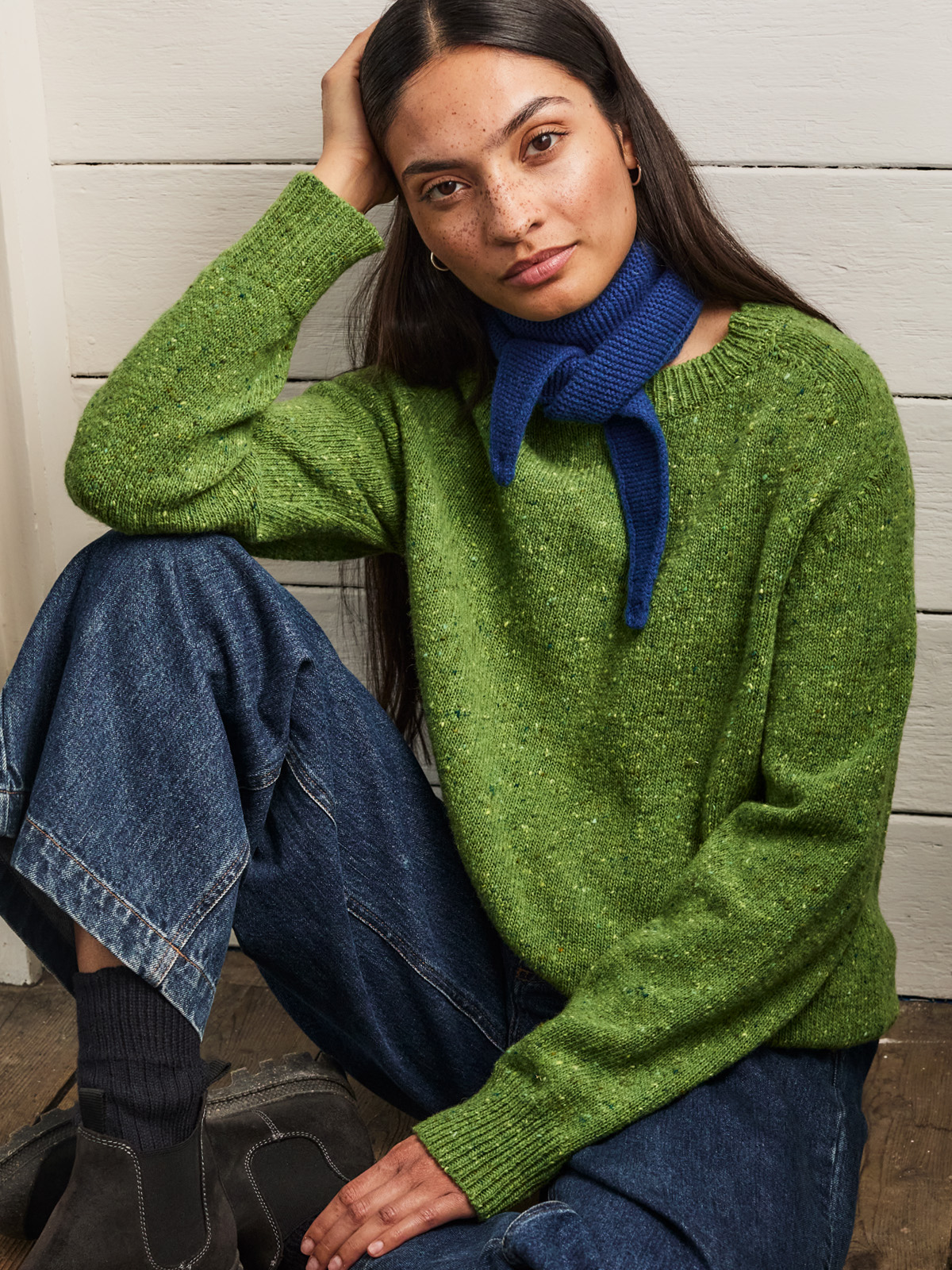 Donegal Saddle Shoulder Crew Jumper (fern)