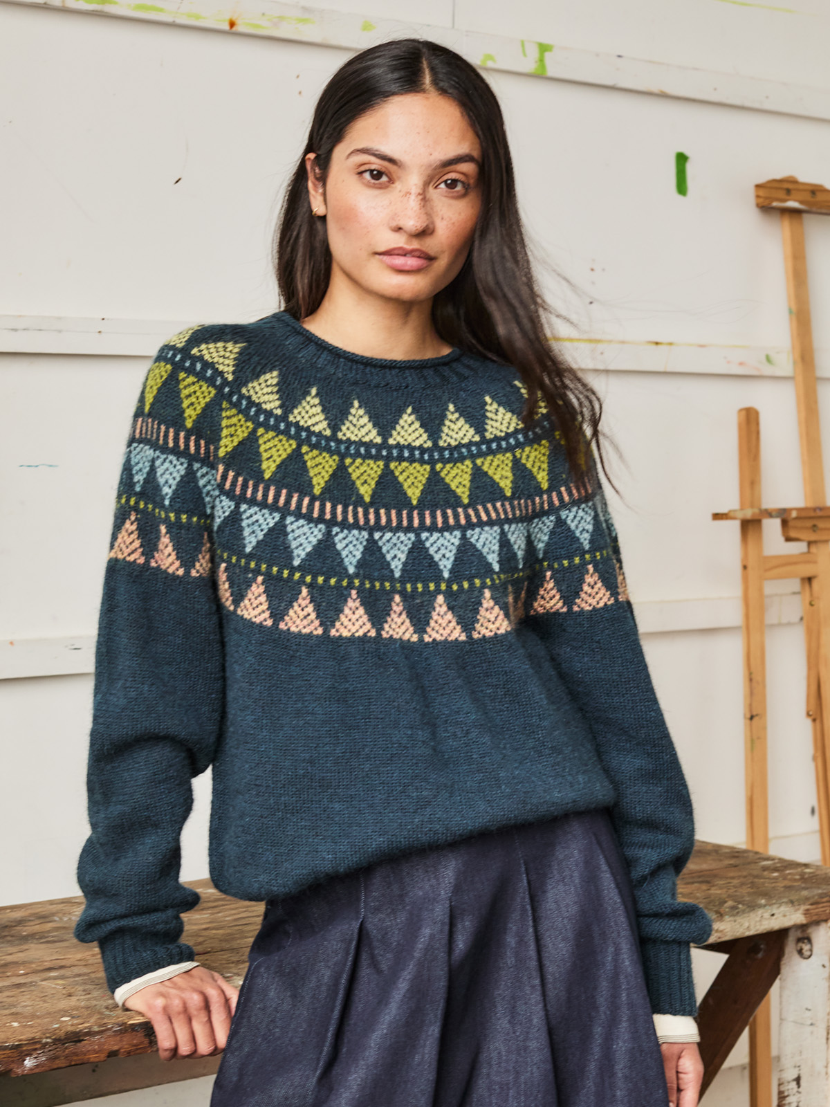 British Geo Fair Isle Yoke Jumper (dark teal)