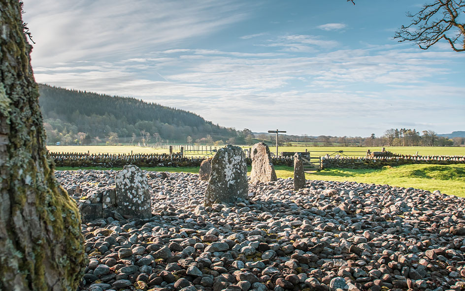 stony ground with larger stones in a semicircle