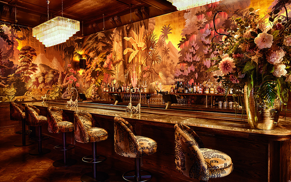 Barstools and flowers in an upmarket hotel