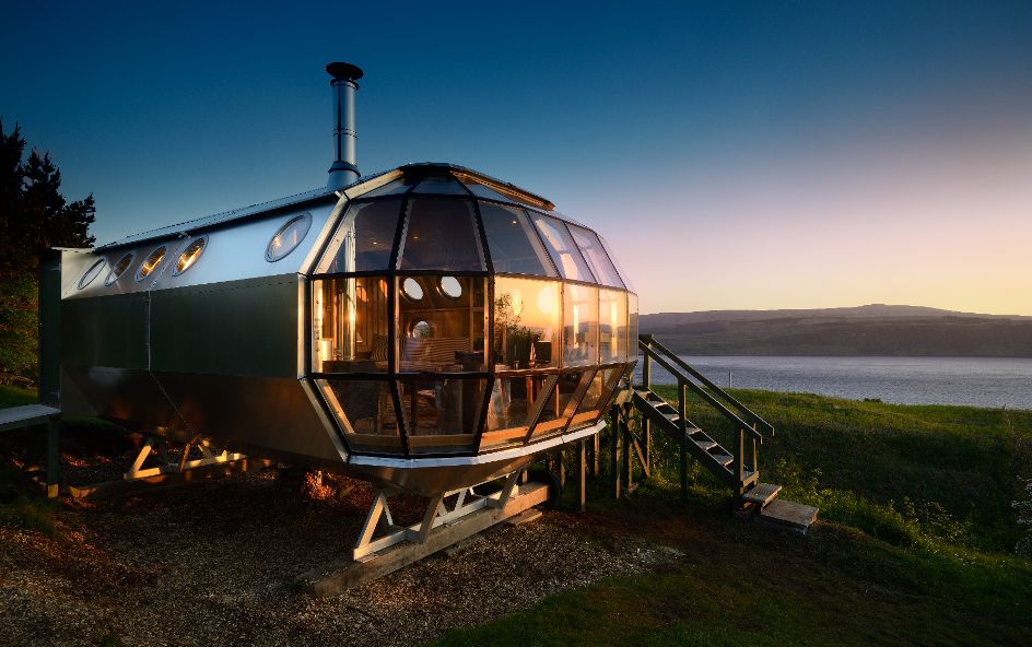 Inviting warm lights at caravan