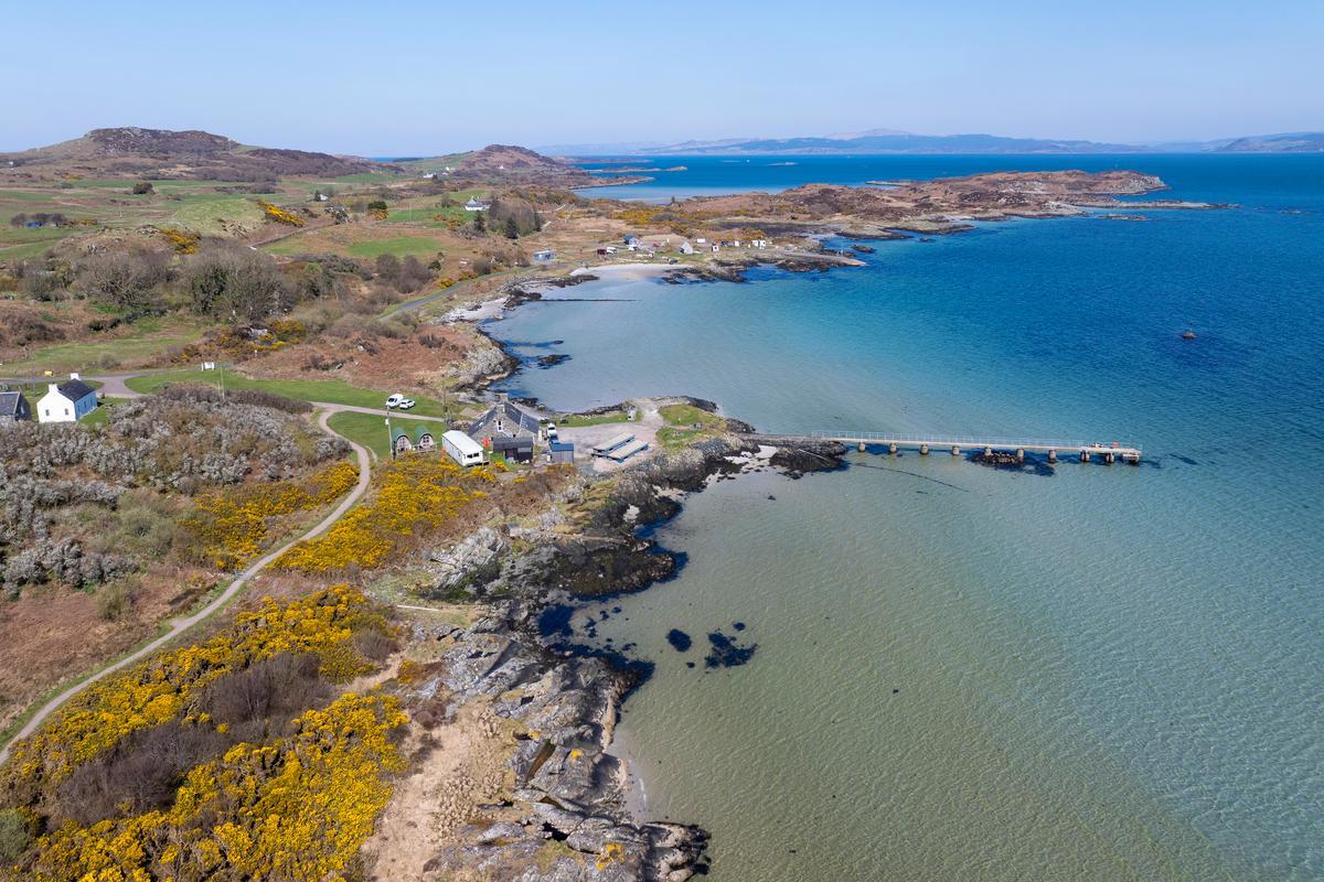 Looking over a jagged coastline.