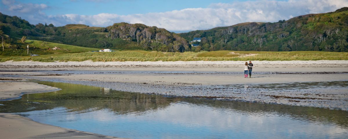 Two people on Calgary Bay beach 