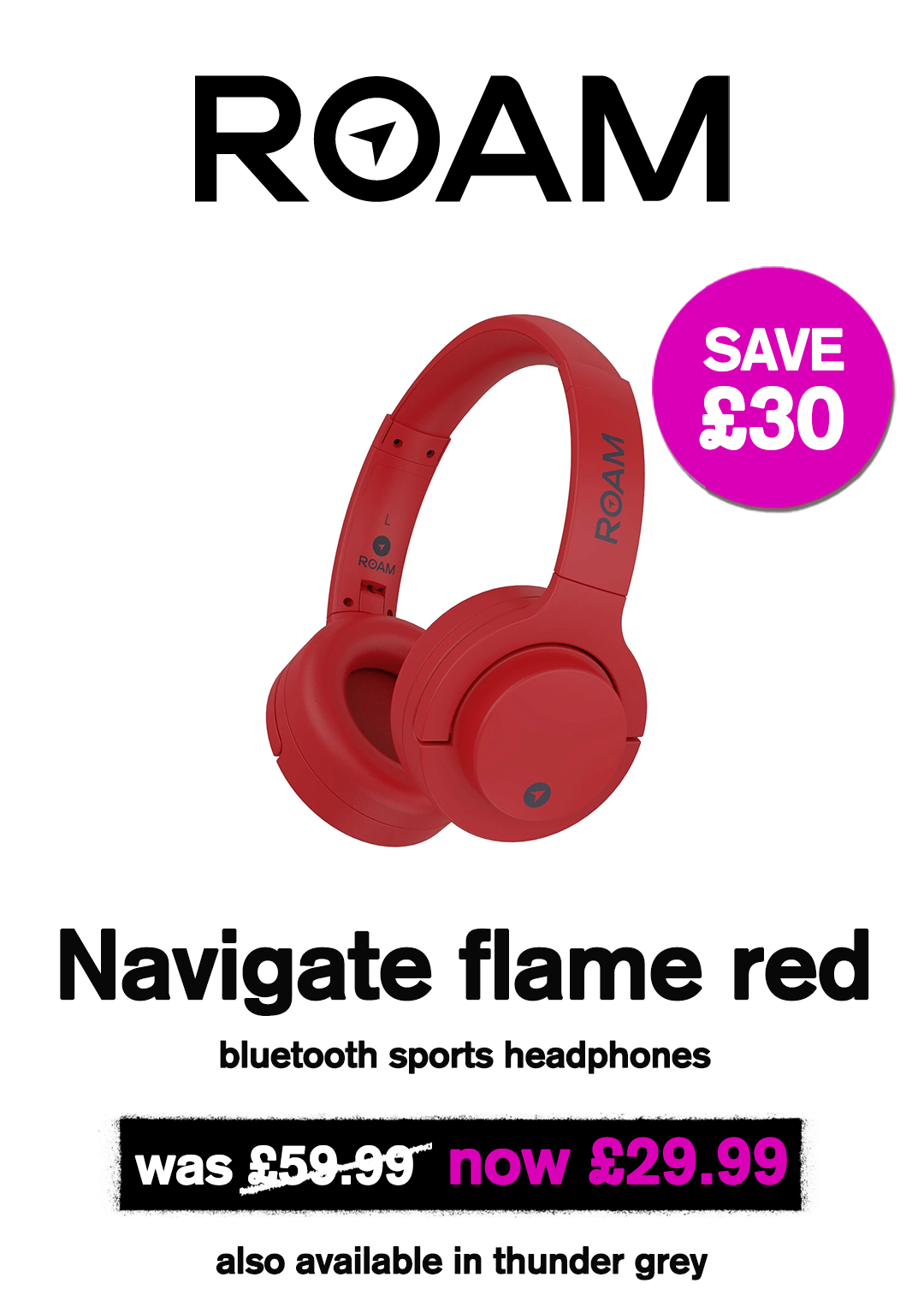 Roam Naviagte flame red headphones
