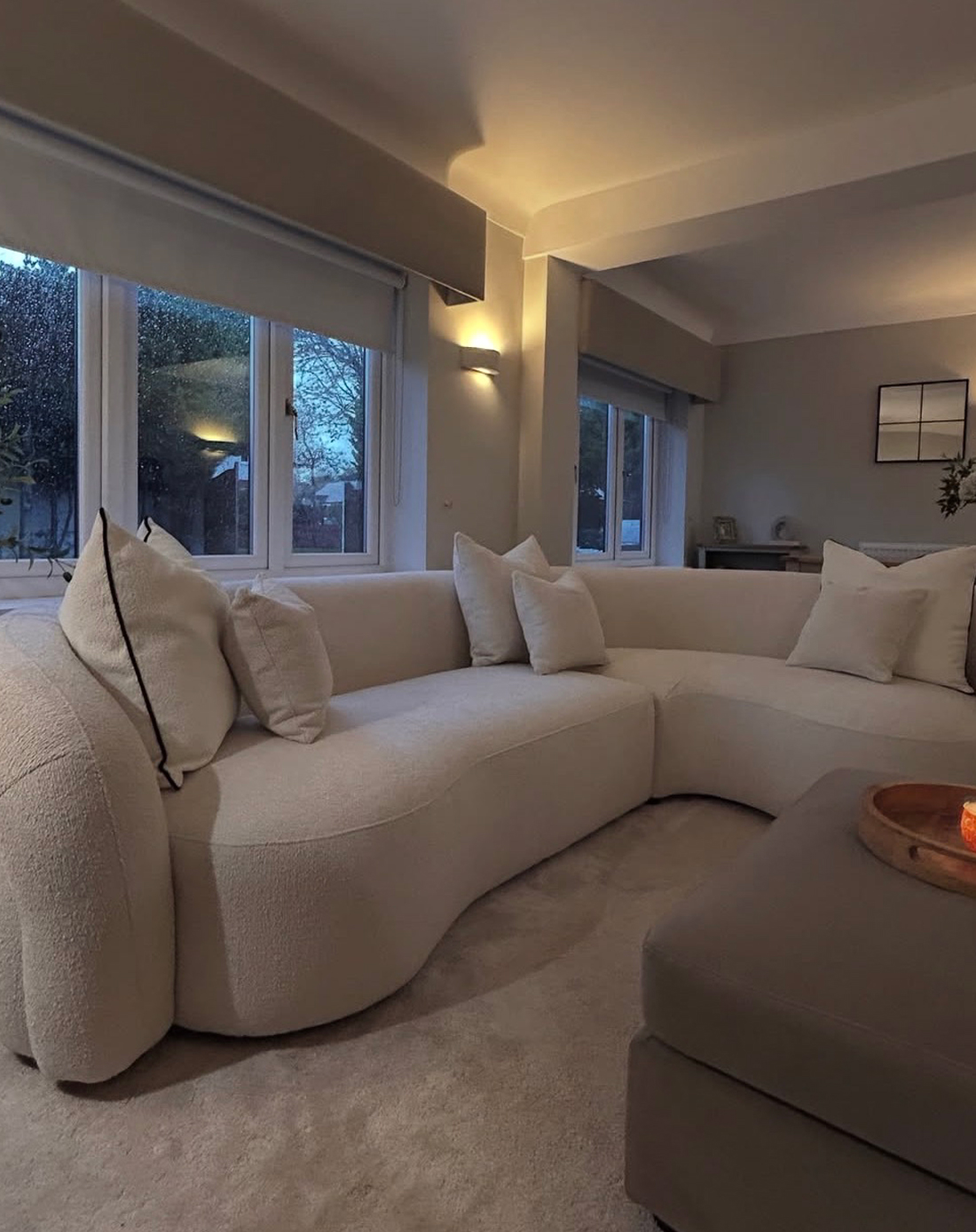 Cream Boucle Right Hand Facing 4 Seater Curved Corner Sofa - Zuri